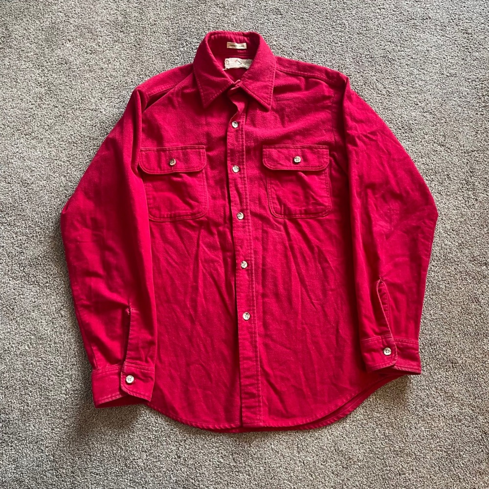 Mens L.L. Bean Chamois Cloth Shirt L Red Good Vintage Heavyweight Cotton Flannel
